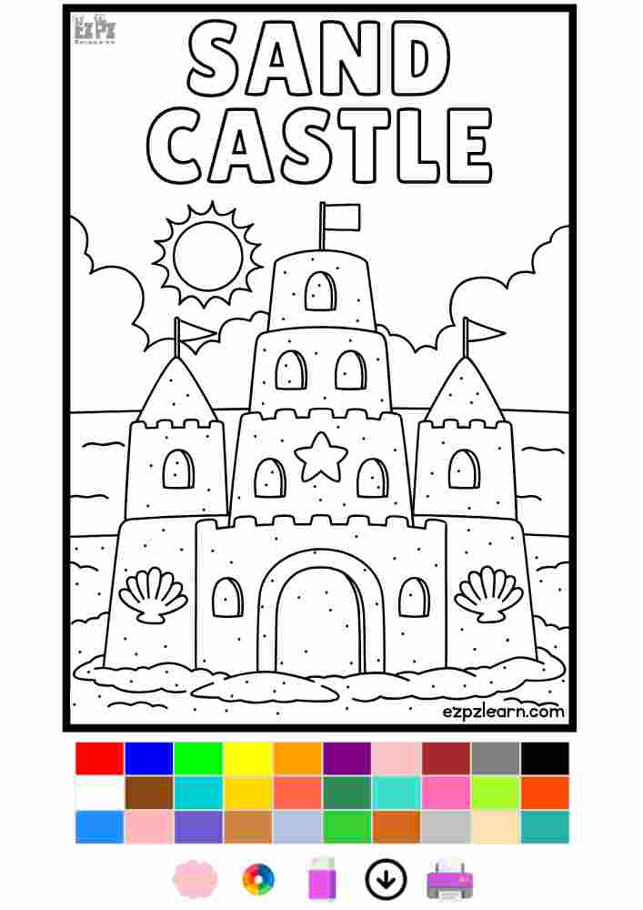 Sand Castle Interactive Coloring. Color Online, Download and Print